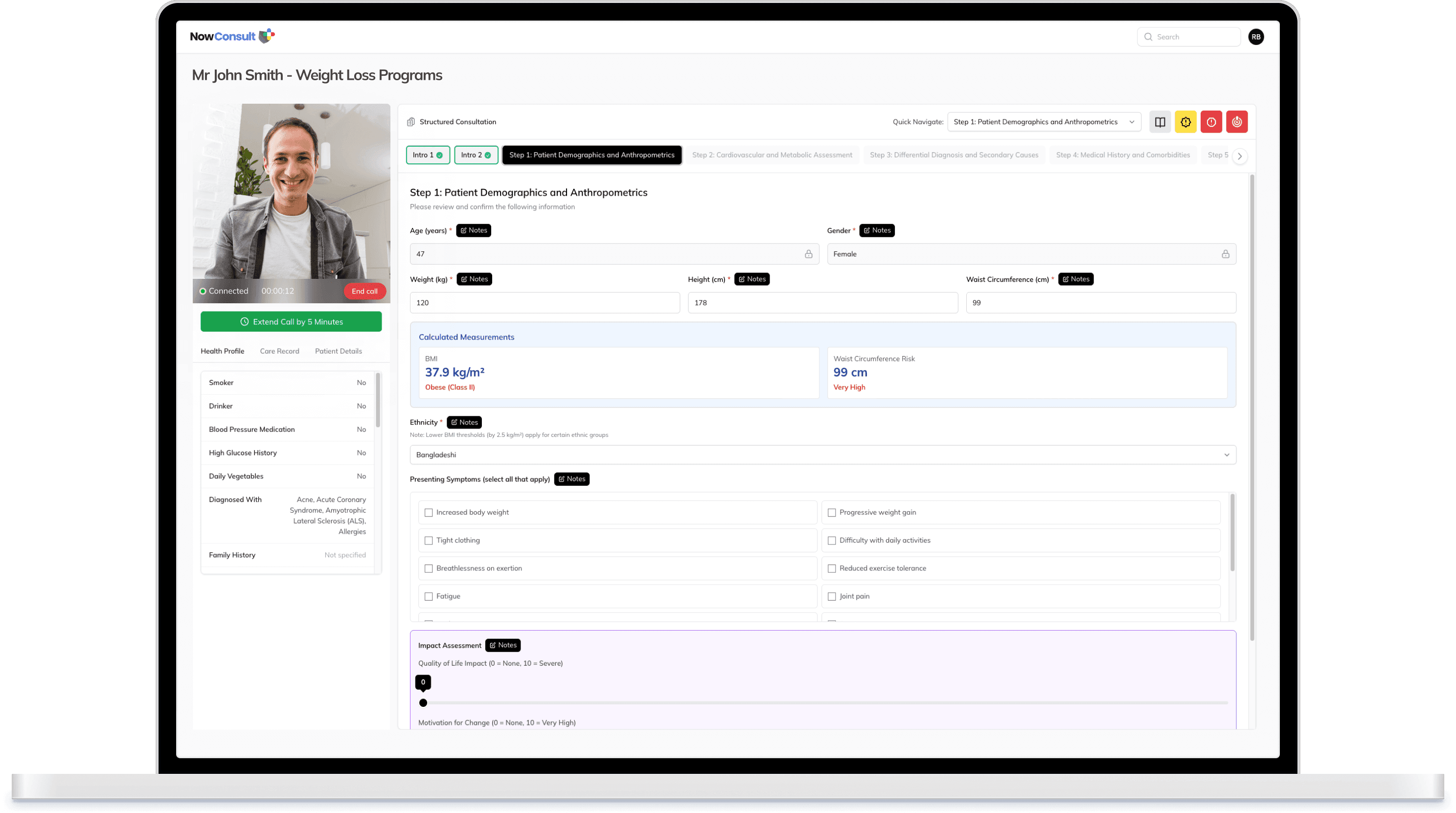 The NowConsult virtual care platform shown on a laptop