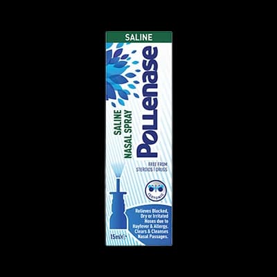 Pollenase Saline Nasal Spray packaging which is available to order online from NowPatient with next day delivery