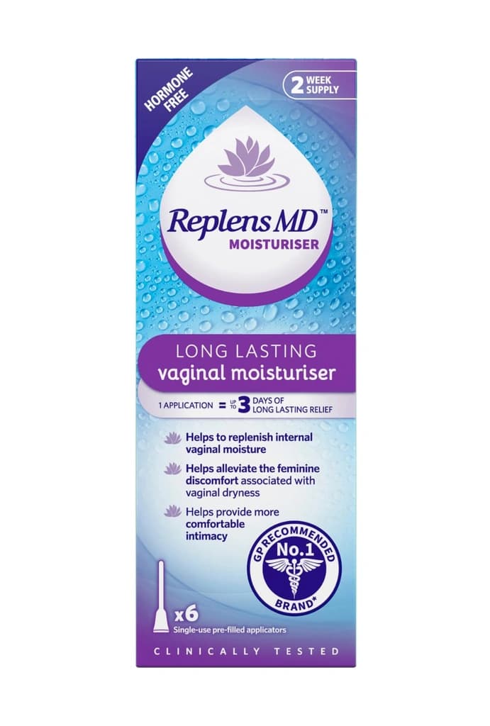Replens Long Lasting Vaginal Moisturiser Pre-filled Applicator packaging which is available to order online from NowPatient with next day delivery
