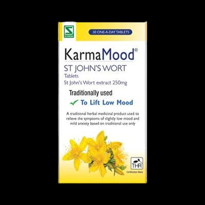 KarmaMood St John’s Wort Tablets packaging which is available to order online from NowPatient with next day delivery
