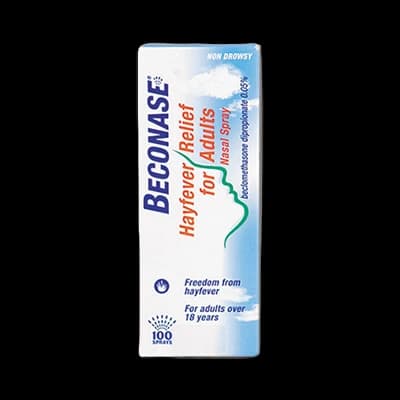 Beconase Hayfever Relief for Adults 0.05% Nasal Spray packaging which is available to order online from NowPatient with next day delivery