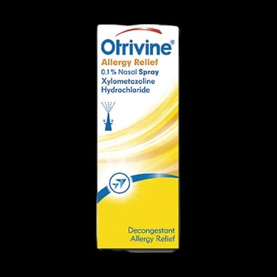 Otrivine Allergy Relief 0.1% Nasal Spray packaging which is available to order online from NowPatient with next day delivery