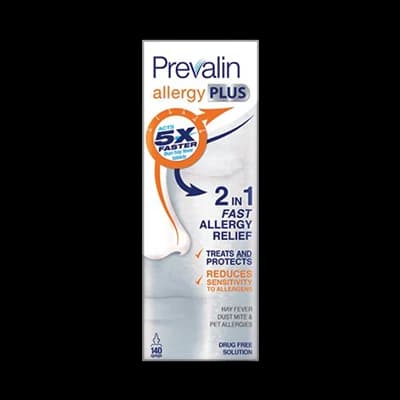 Prevalin Allergy Plus packaging which is available to order online from NowPatient with next day delivery