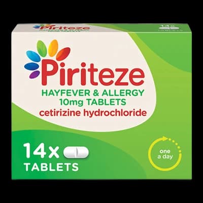 Piriteze Hayfever & Allergy 10mg Tablets packaging which is available to order online from NowPatient with next day delivery