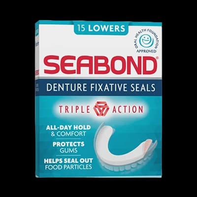 Seabond Denture Fixative Seals Lowers packaging which is available to order online from NowPatient with next day delivery