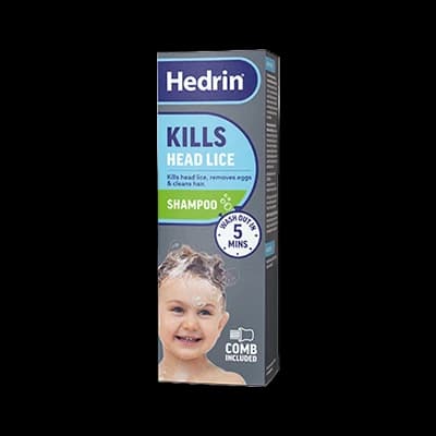 Hedrin Kills Lice Shampoo packaging which is available to order online from NowPatient with next day delivery