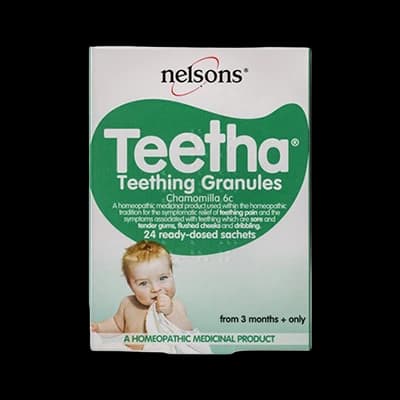 Nelsons Teetha Teething Granules packaging which is available to order online from NowPatient with next day delivery