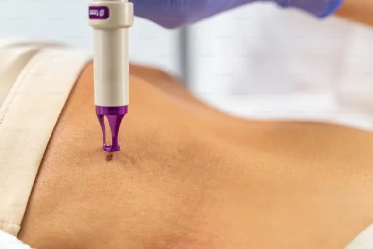 A woman is being treated with a device on her back, while exploring if Wegovy is covered by Medicare.