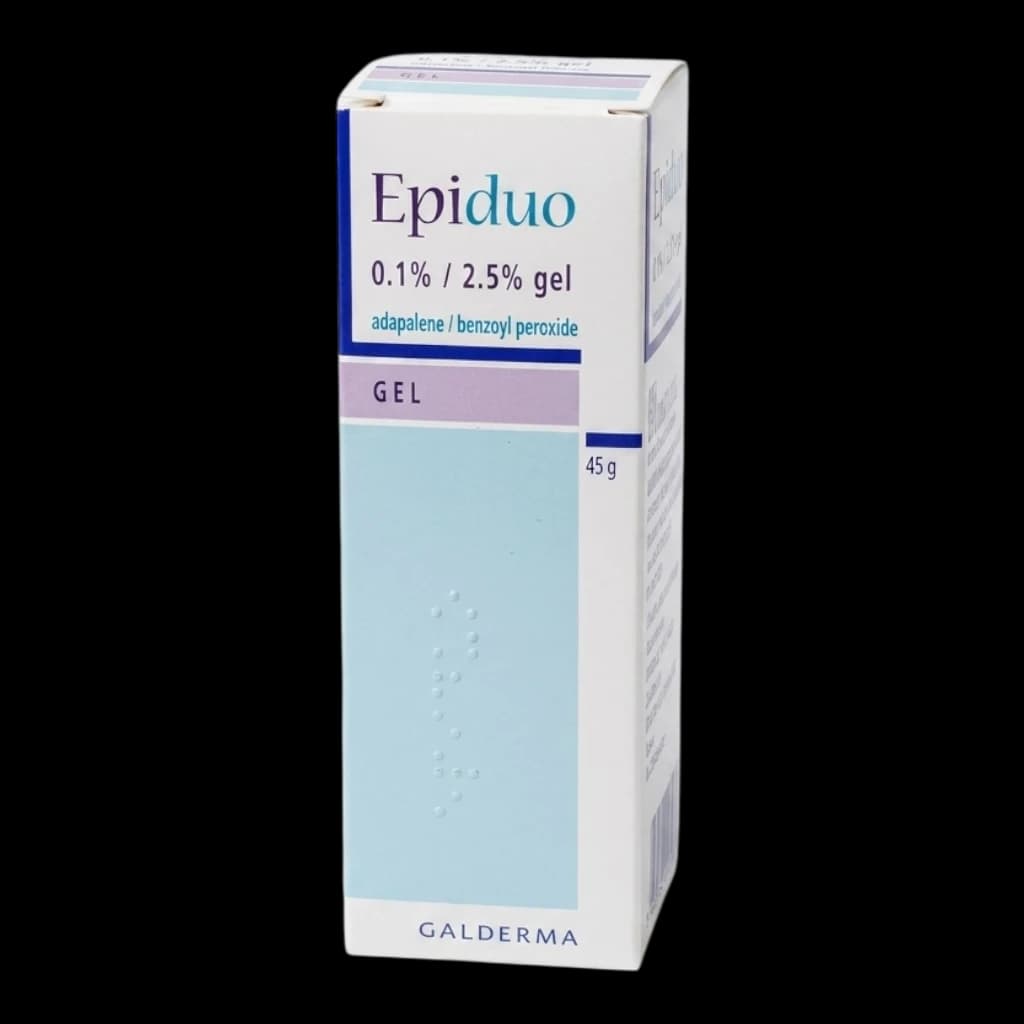 A white box with blue text displaying the word "Epiduo".