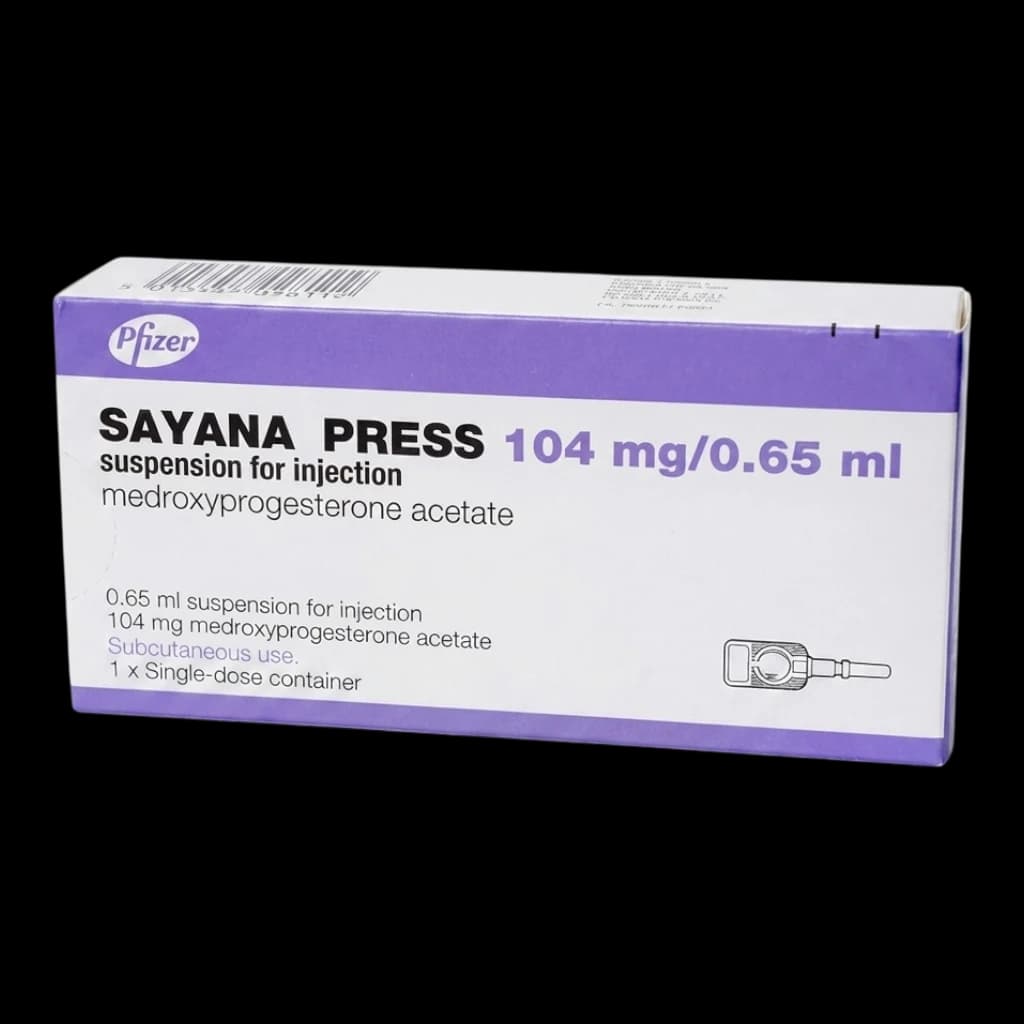 A box of Sayana on a white background.