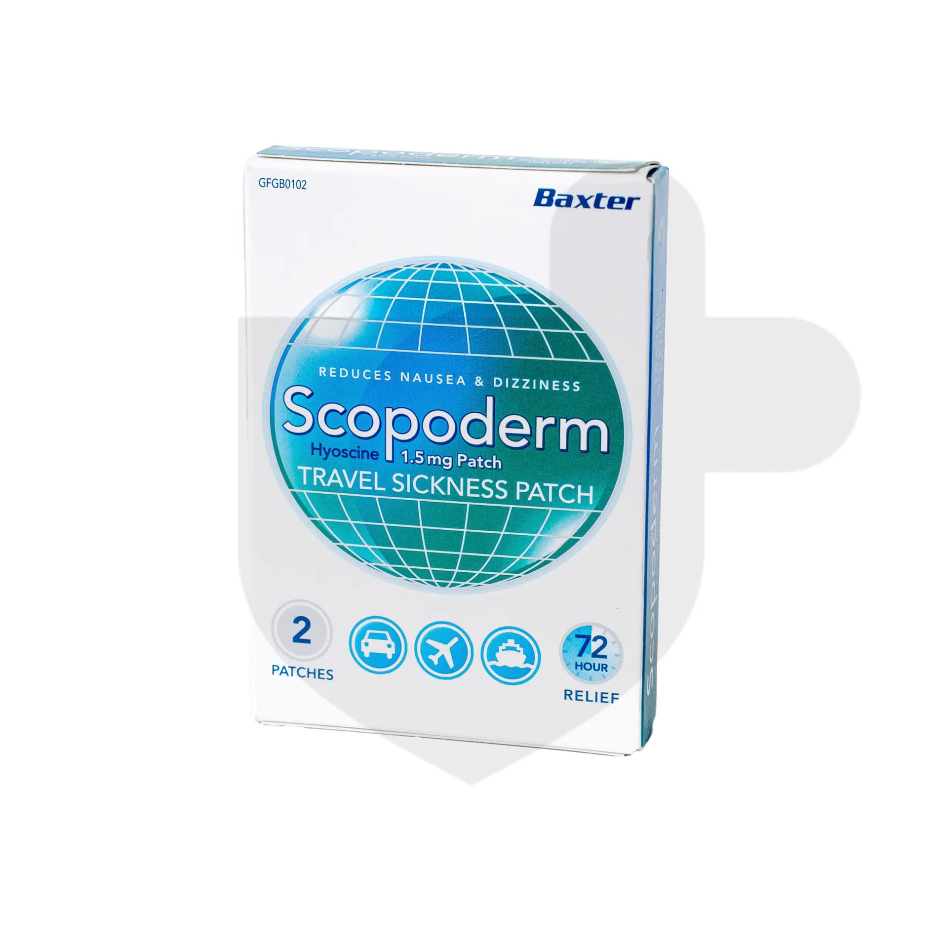 Scopoderm packaging which is available to order online from NowPatient with free next day delivery