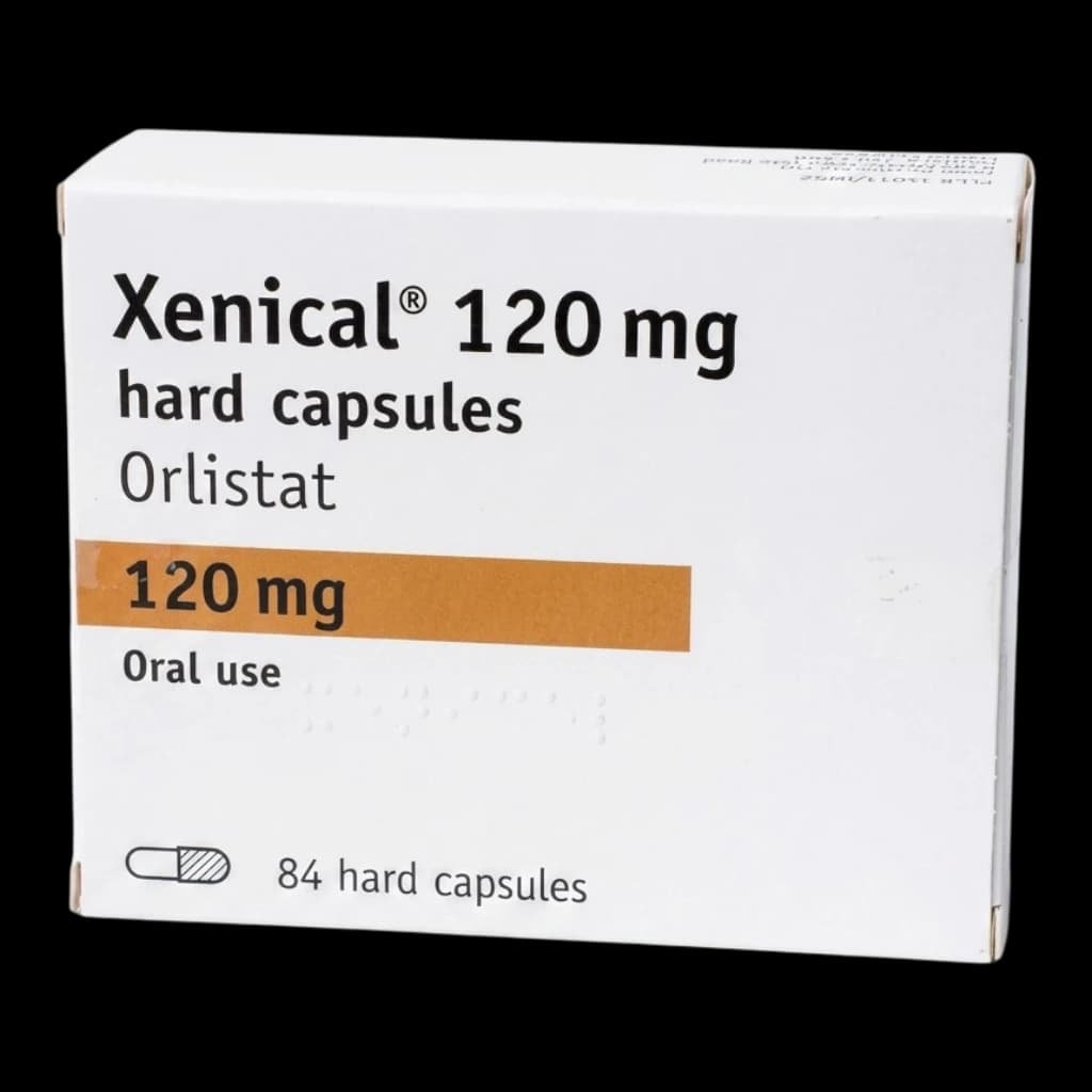 Xenical 120mg hard capsules, a medication that targets weight loss by inhibiting the absorption of dietary fats.