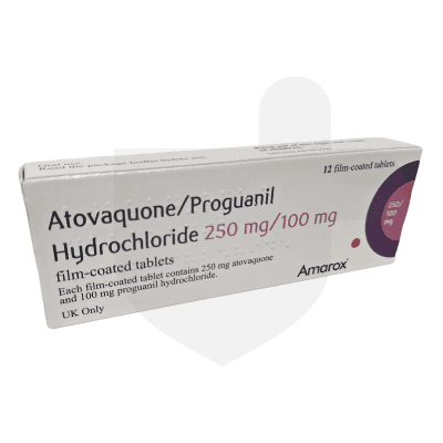 Atovaquone/Proguanil packaging which is available to order online from NowPatient with free next day delivery