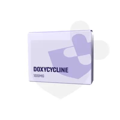Doxycycline packaging which is available to order online from NowPatient with free next day delivery
