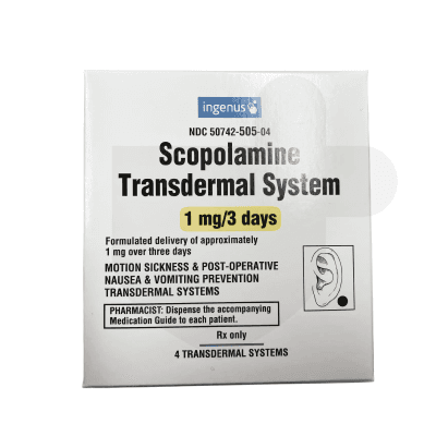 Scopolamine packaging which is available to order online from NowPatient with free next day delivery