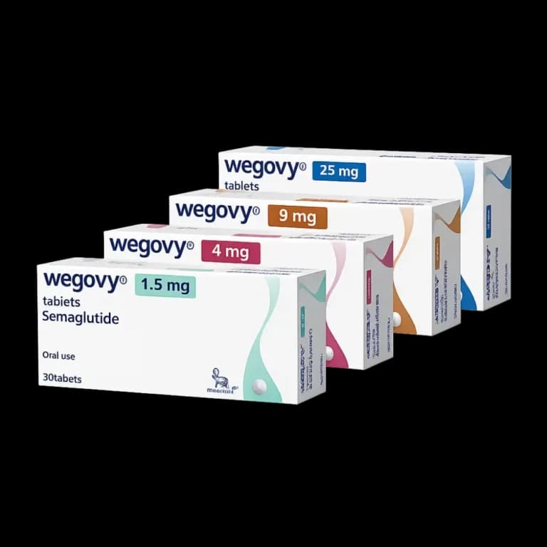 Image showing 4 boxes of wegovy pills in varying strengths