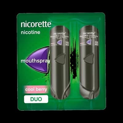 An image of Nicorette QuickMist 1mg/dose mouthspray cool berry