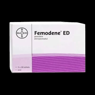 Femodene ED packaging which is available to order online from NowPatient with free next day delivery