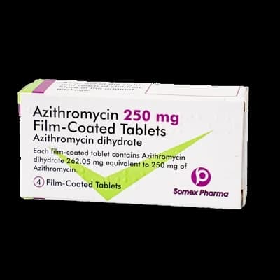 Azithromycin packaging which is available to order online from NowPatient with free next day delivery