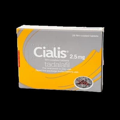 A box of Cialis tablets on a white background.