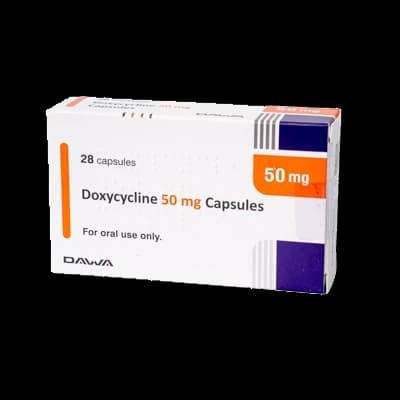 Doxycycline packaging which is available to order online from NowPatient with free next day delivery