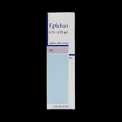 A white box with blue text displaying the word "Epiduo".