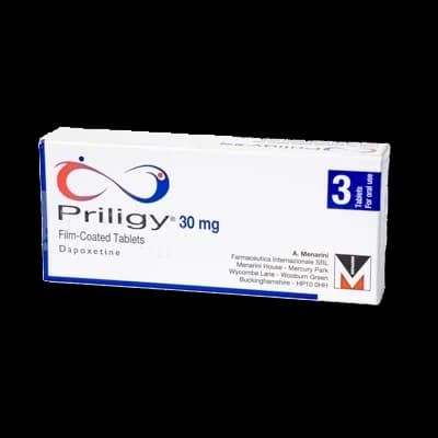 Priligy 30mg tablet on a white background.