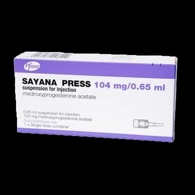 A box of Sayana on a white background.