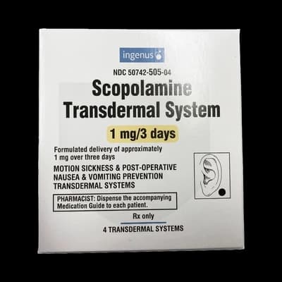 Scopolamine packaging which is available to order online from NowPatient with free next day delivery