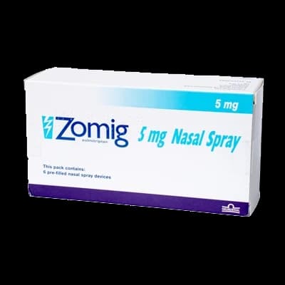 Zolmitriptan Nasal Spray (formerly known as Zomig) packaging which is available to order online from NowPatient with free next day delivery