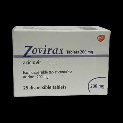 A box of zovirax tablets on a white background.