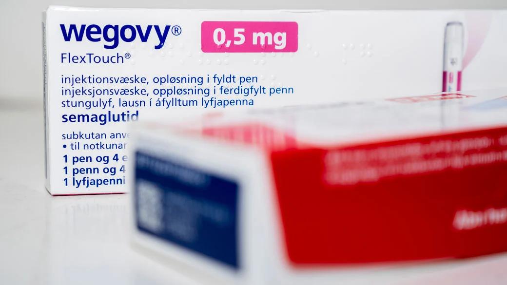 A box of Wegovy is sitting on a table.