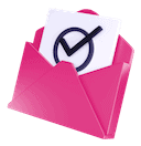 A pink envelope with a check mark on it.