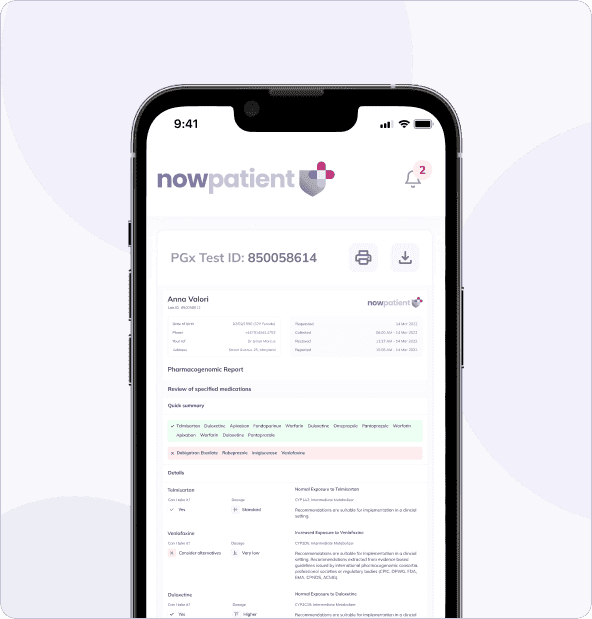 NowPatient's Genetic Medicines Test results