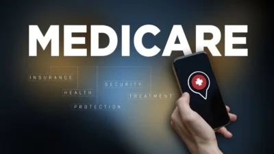 A smartphone displaying the word Medicare.