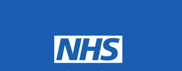The NHS logo on a blue background promoting Pharmacy First.