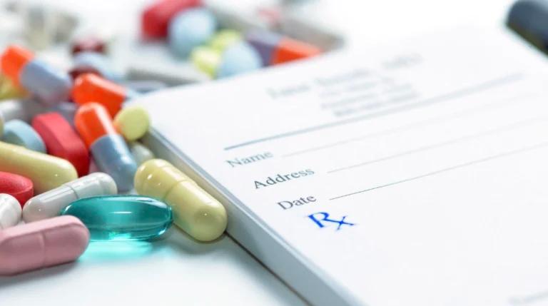 A prescription form with Johnson & Johnson pills and pills on it, offering prescription drug savings.