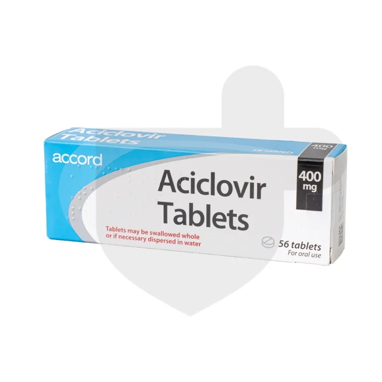A box of Acyclovir tablets on a white background.
