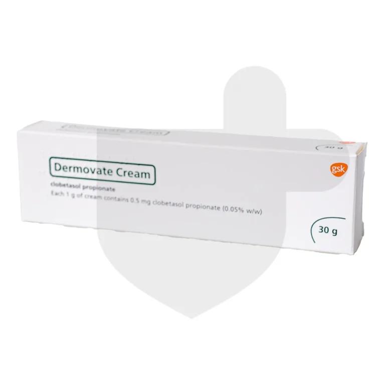 A box of Dermovate dermatitis cream on a white background.