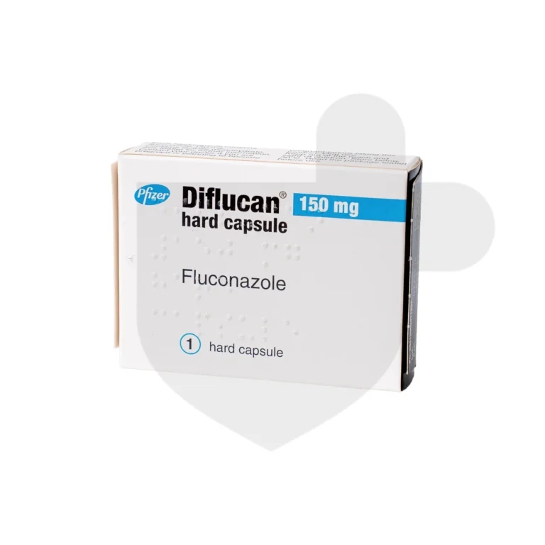 A box of Diflucan fluconazole capsules on a white background.