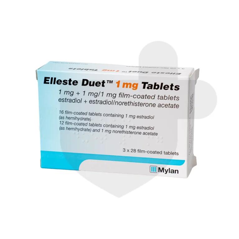 A box of Elleste Duet tablets.
