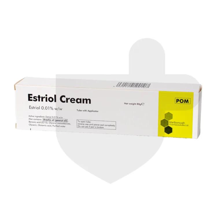 Estriol cream in a box on a white background.