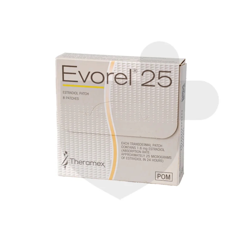 Evorel 25 tablets on a white background.