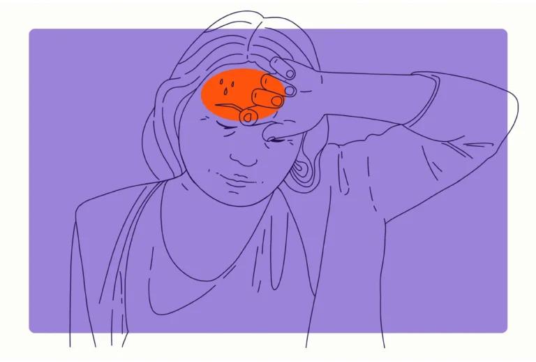 An illustration of a woman with a headache on her head, possibly indicating the challenges of weight loss during menopause.