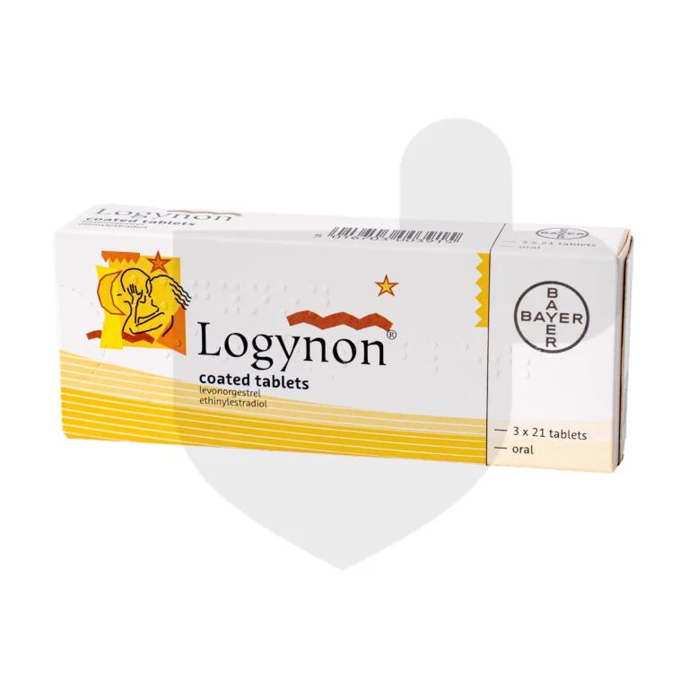 A box of Logynon tablets on a white background.