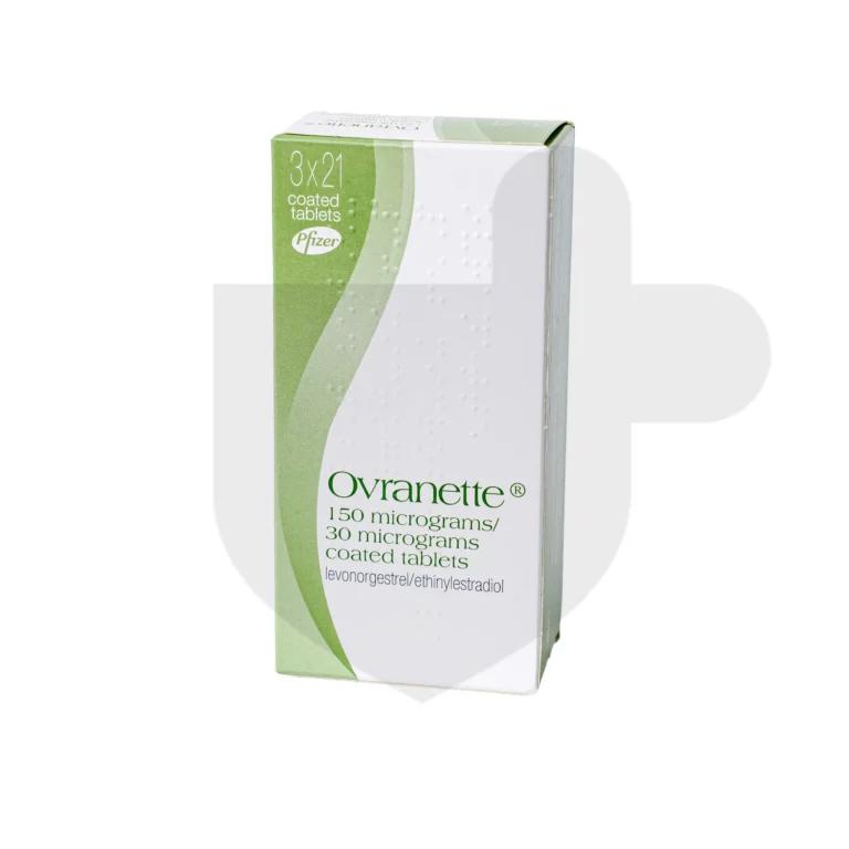 A box of Ovranette on a white background.