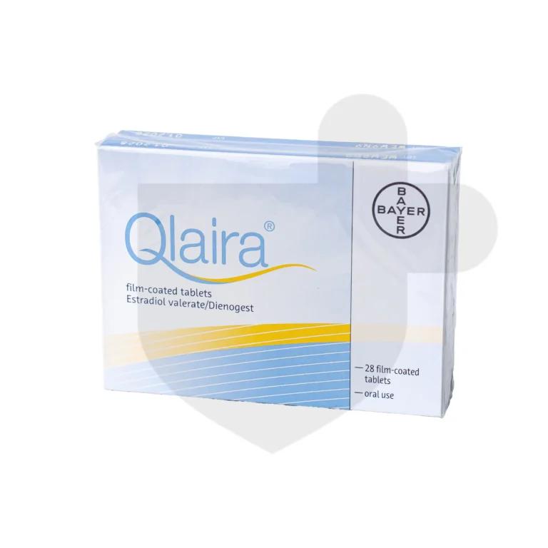 A box of Qlaira on a white background.