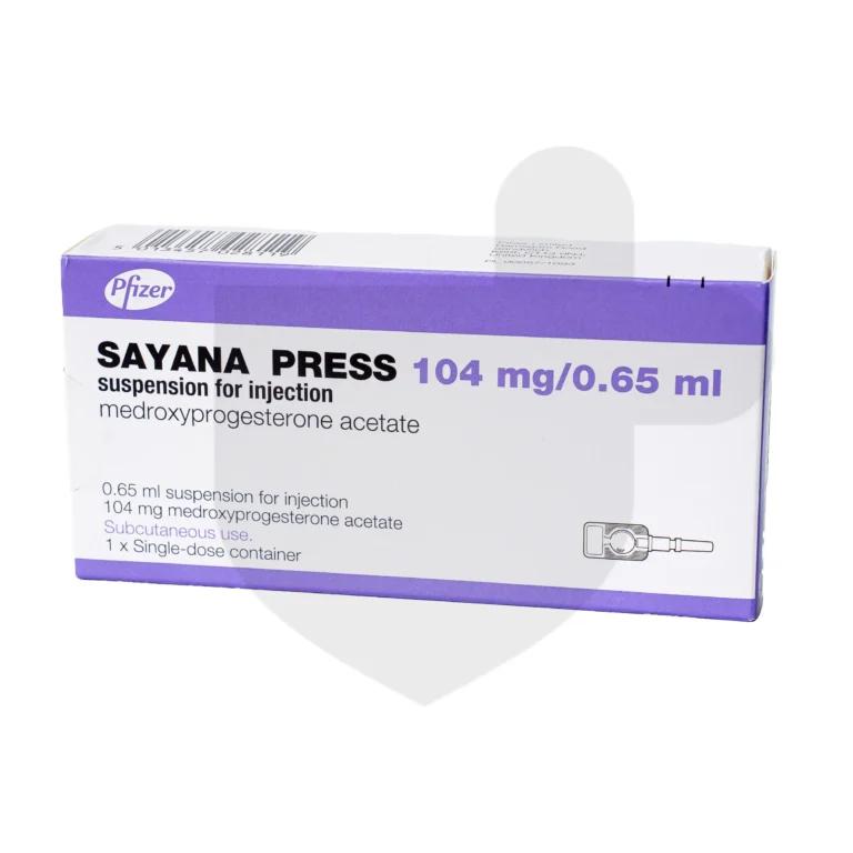 A box of Sayana on a white background.
