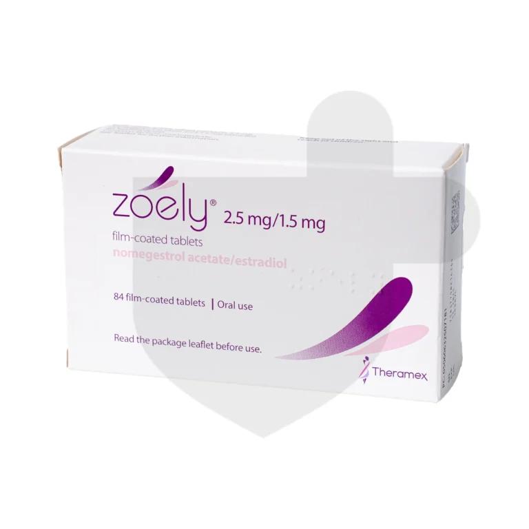 A box of Zoely, an oral contraceptive containing 3-5mg of active ingredients.