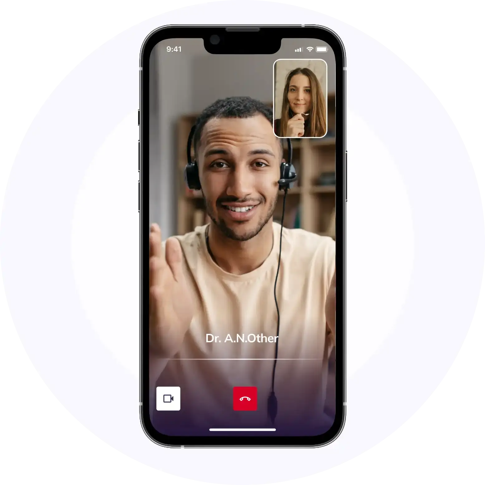 A man and woman in a video call on an iphone.